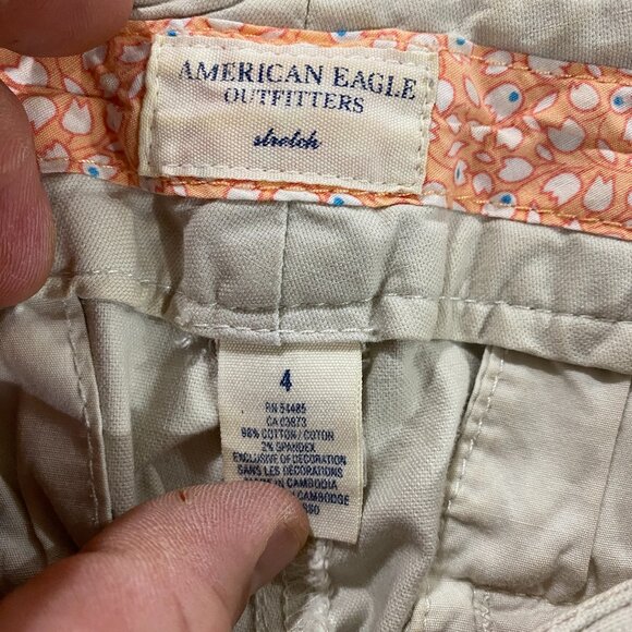 American Eagle Outfitters Khaki Low Rise Shorts w/ Orange Trim | Size 4 - Picture 4 of 4